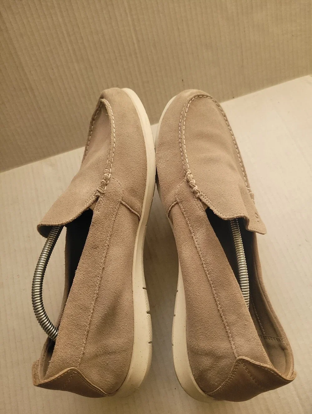 Clarks Flexway Step Loafers Mens Sz 14 Wide Beige Suede Shoes Slip On